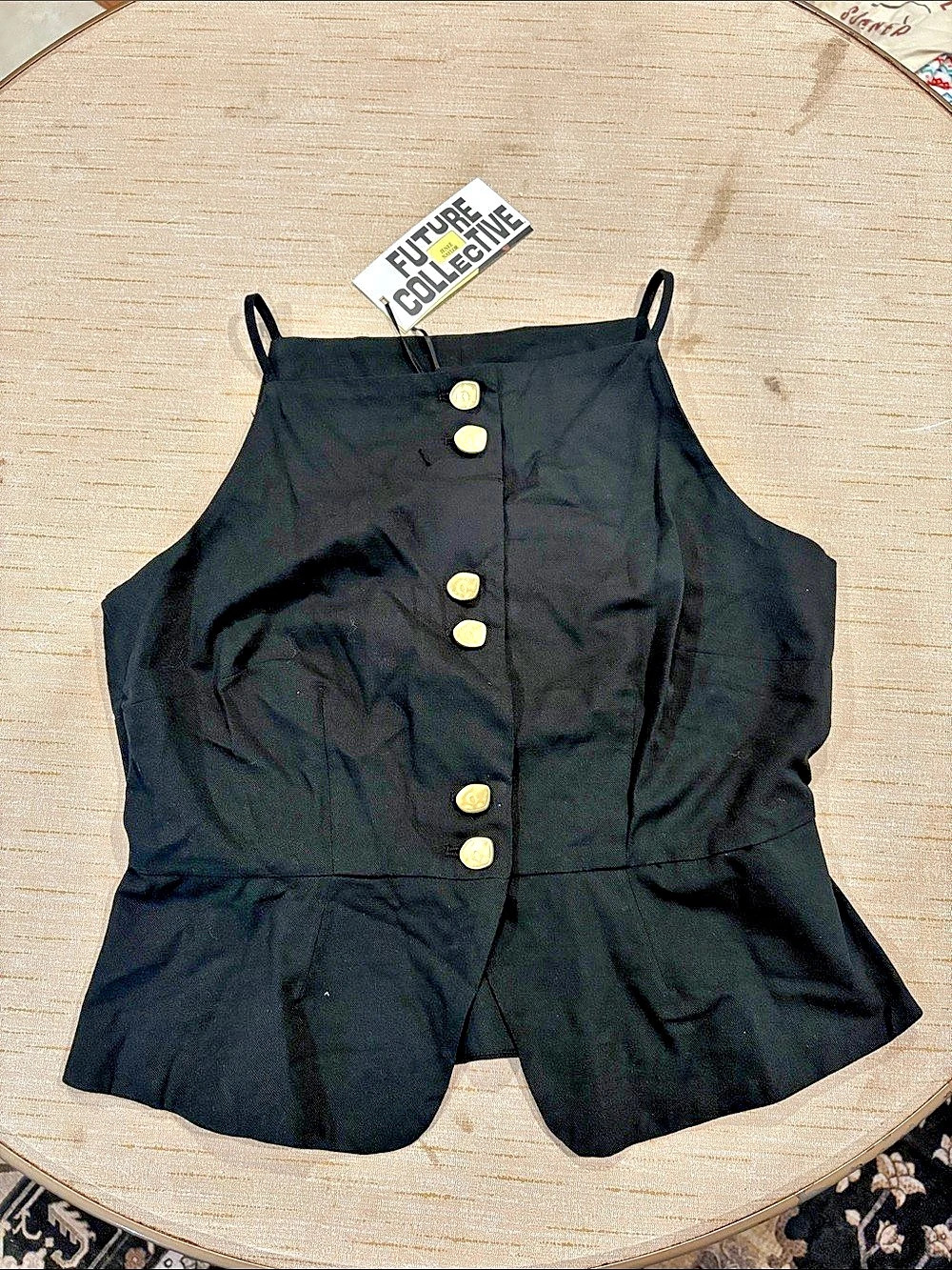Future Collective Black Button Front Peplum Top Size 10 NWT